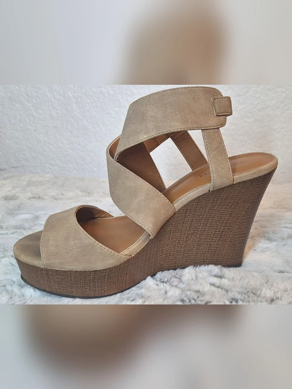 Indigo Rd. Tan Faux Suede Strappy Platform Wedge Sandals